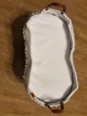 Woven Baby Moses Basket with Leather Handles - Cream & Brown